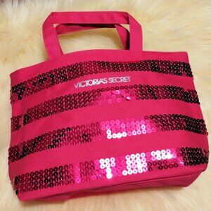 Victorias Secret Blazing Pink Sequin Stripe Mini Tote